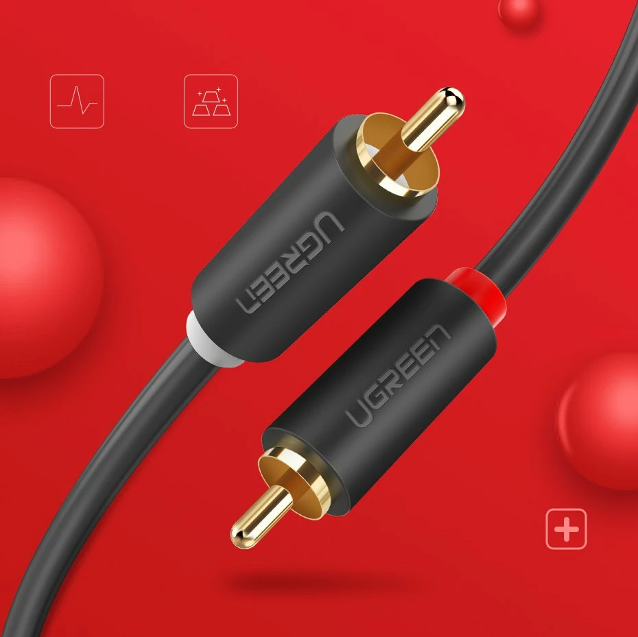 Kabllo audio Ugreen AV104 10520, 2RCA mashkull në 2RCA mashkull, 5m, Gri