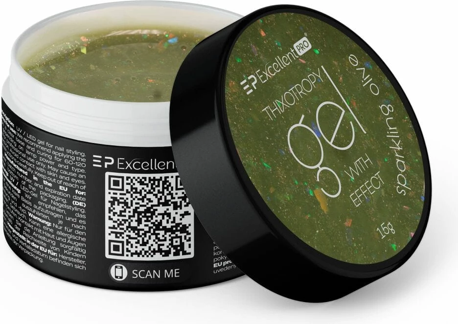 Xhel ndërtues për thonj për femra Excellent PRO Sparkling Olive, 15g