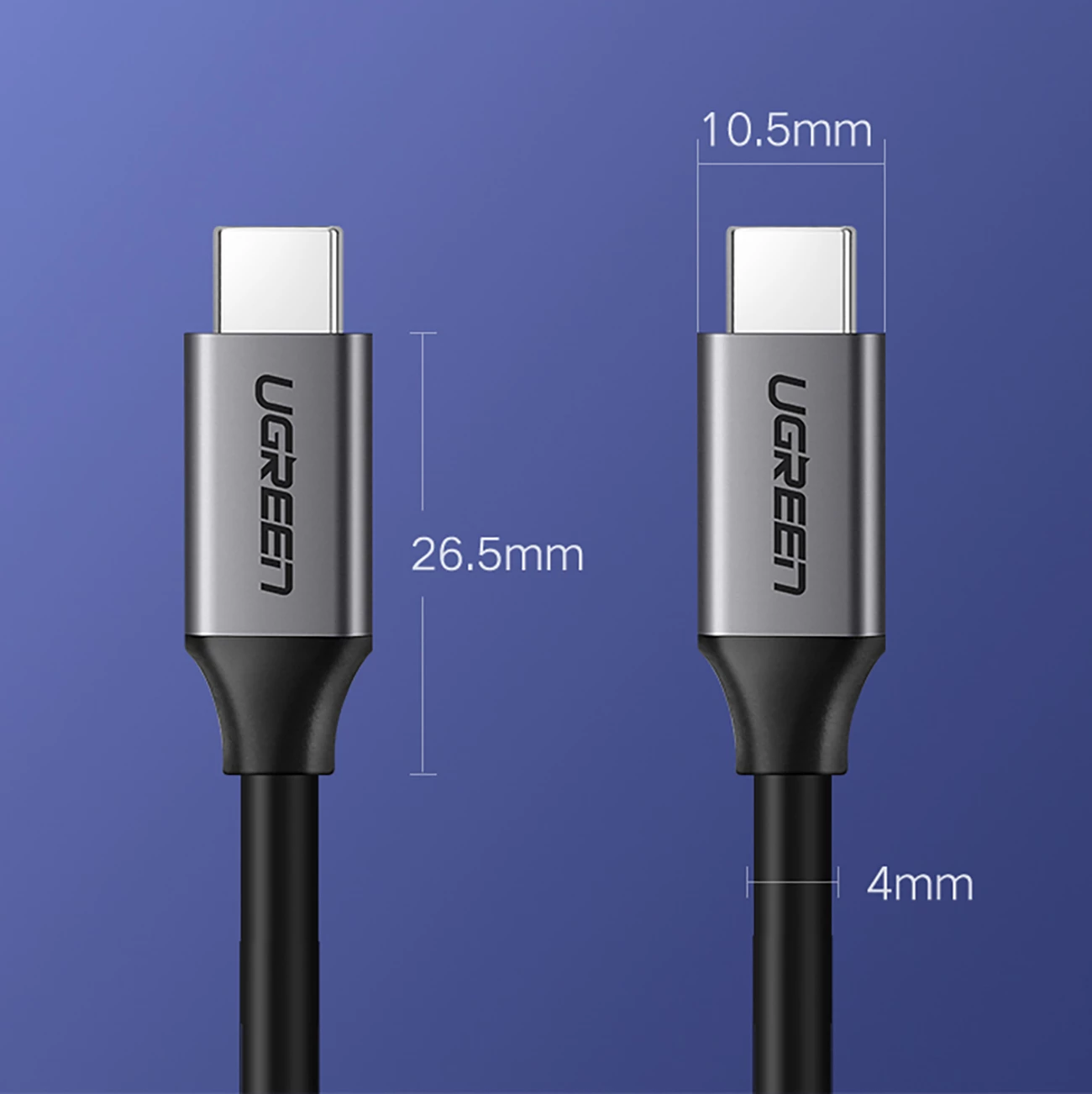 Kabllo USB-C në USB-C Ugreen US161 50751, 1.5m, Gri