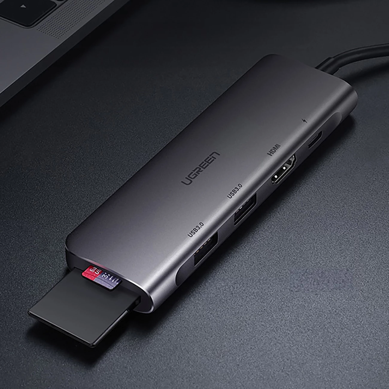 Adapter Ugreen CM195 6in1 USB-C, HDMI, 2x USB-A 3.0, USB-C PD, SD/TF reader, Gri