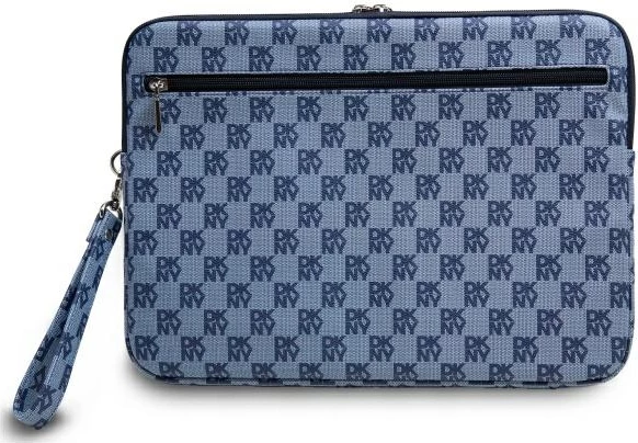 Mbështjellës laptopi DKNY Sleeve, 14", motiv katror, rrip dore, Blu