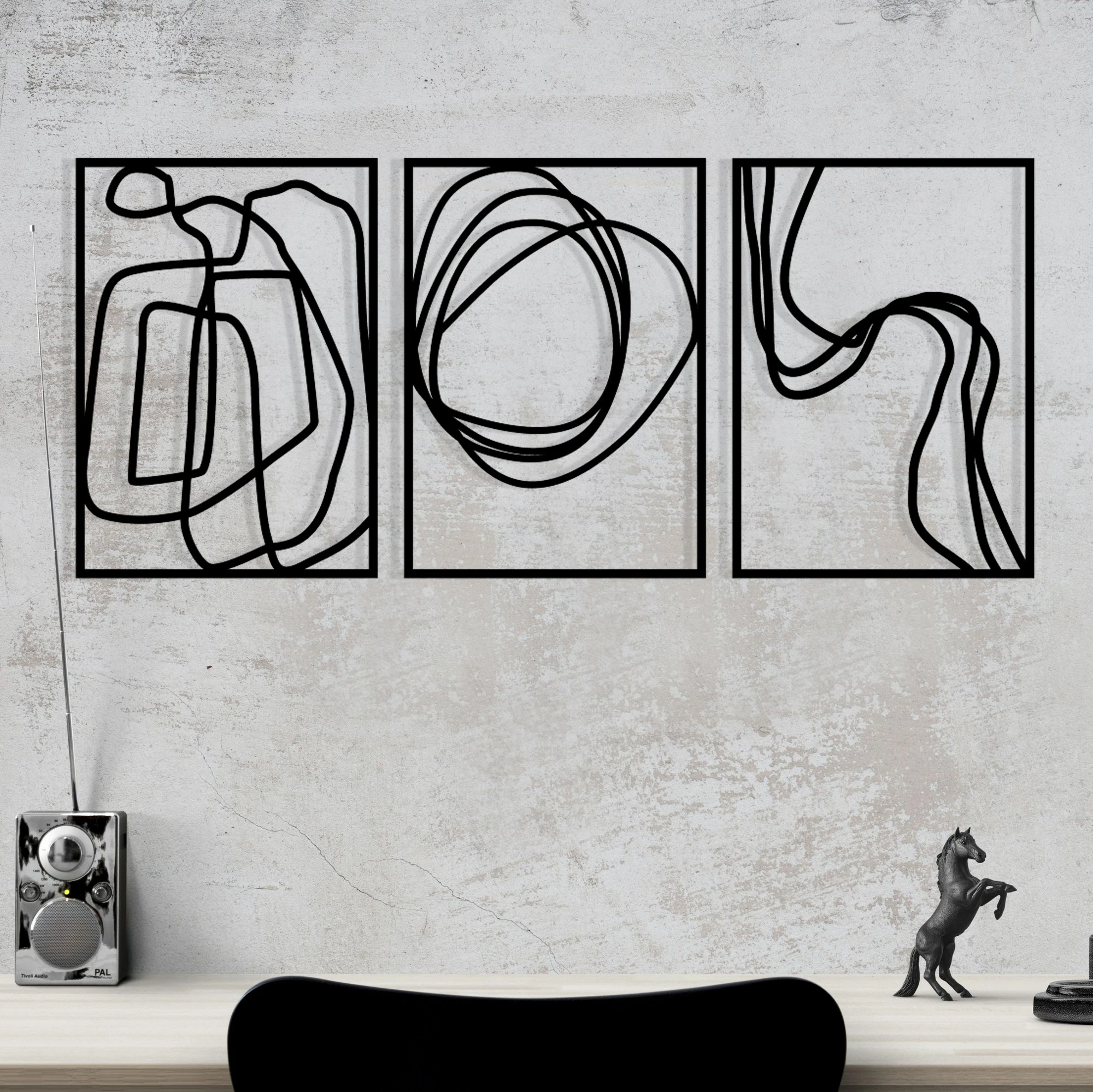 Aksesor dekorativ metalik për mur, Wallity Achermus, ngjyrë e zezë, 120x54cm