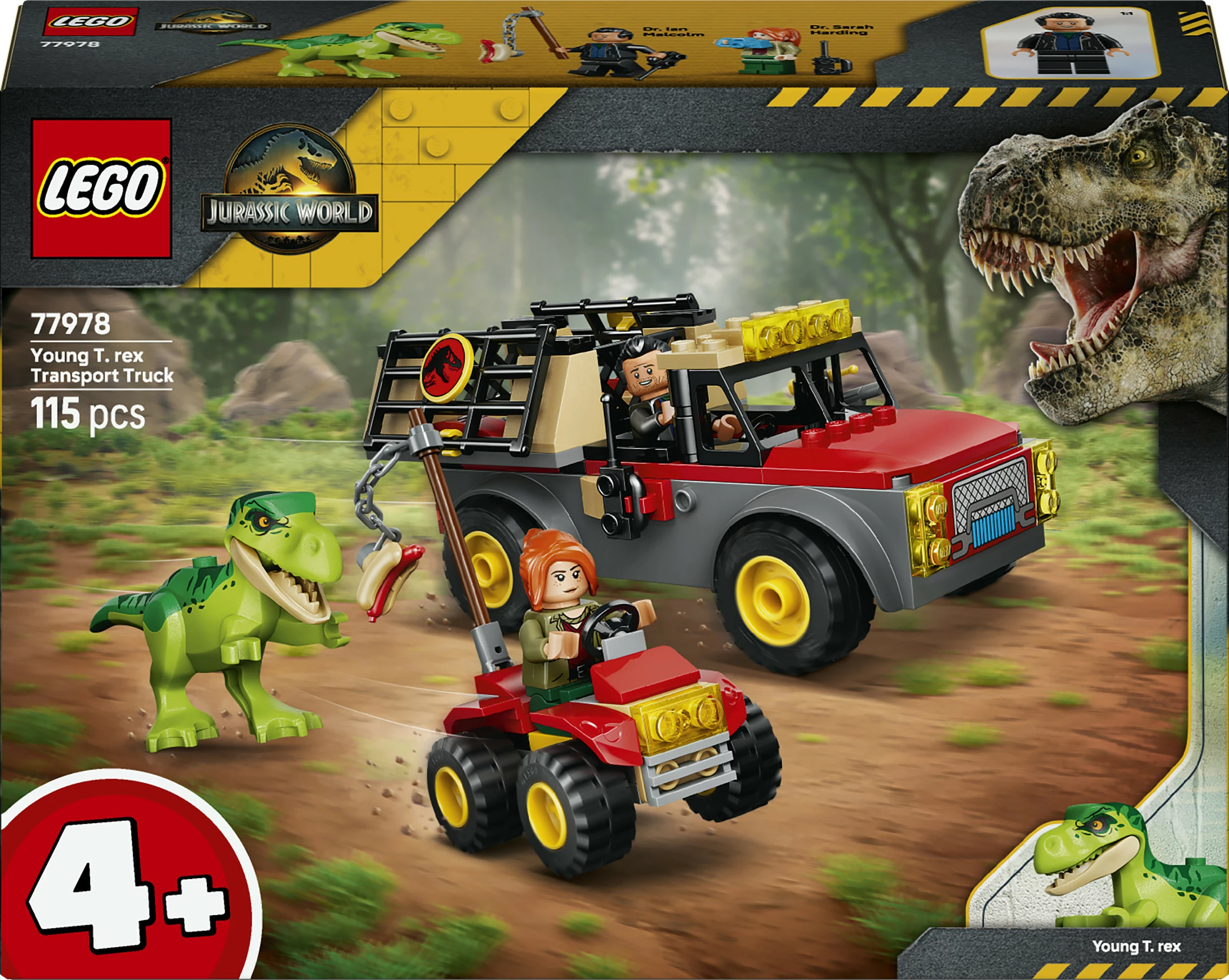 Set LEGO Jurassic World 77978 Young T. rex Transport Truck, 115 copë, kuqe/gri