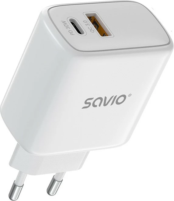 Karikues muri Savio LA-10 me kabllo USB-C 30W, Bardhë