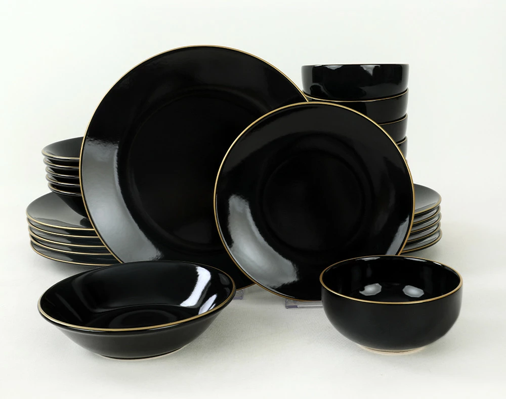 Set enësh darke qeramike, 24 copë, Hermia, TY040424F650A841600MAET600, ngjyrë e zezë dhe ari