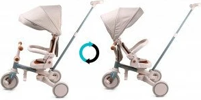 Tricikël fëmijësh Milly Mally Zippy, 12+ muaj, 25 kg max, ulëse rrotulluese 180°, rrota shkumë, kornizë çeliku, me tendë dhe shtytës prindi, Blu