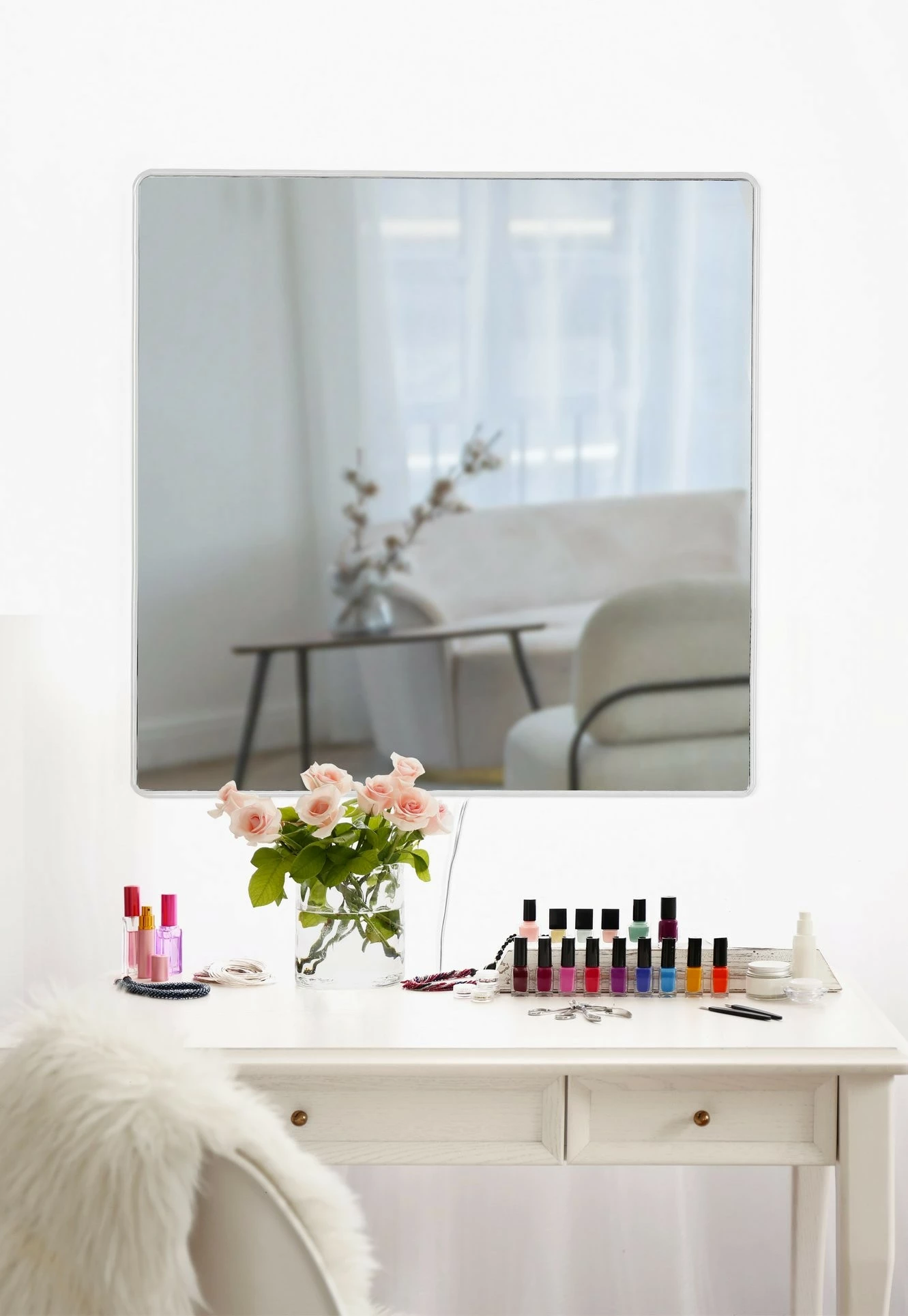 Pasqyrë katrore me ndriçim LED, Hanah Home, 50x50cm, e bardhë