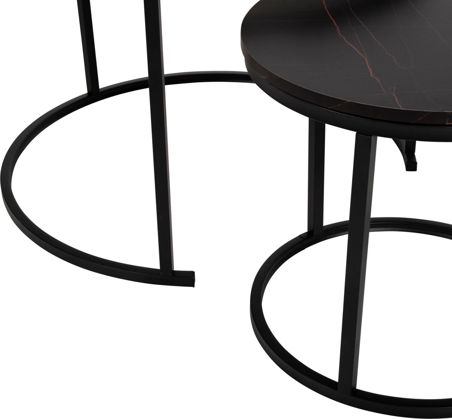 Tavolina kafeje FH8763.14 set 2 copë MDF pamje mermeri ngjyrë e përzier me këmbë të zeza Φ80-Φ48cm