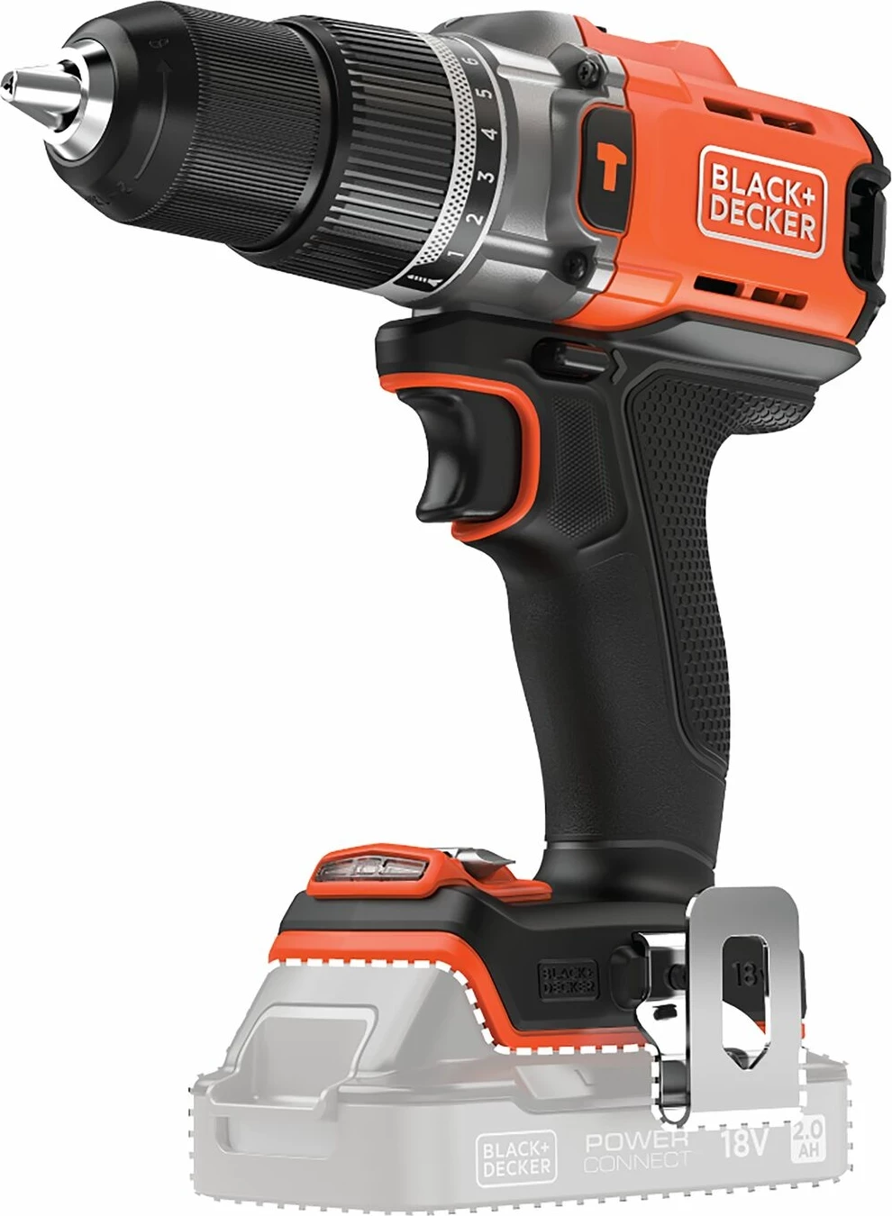 Trapan me goditje me bateri 18V Black+Decker BCD383XN, pa bateri/karikues, zi/portokalli