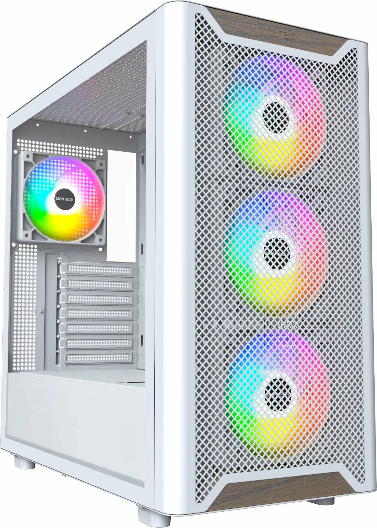 Kasë Montech XR Wood Midi Tower ATX, 4x ARGB PWM fan, USB-C, e bardhë