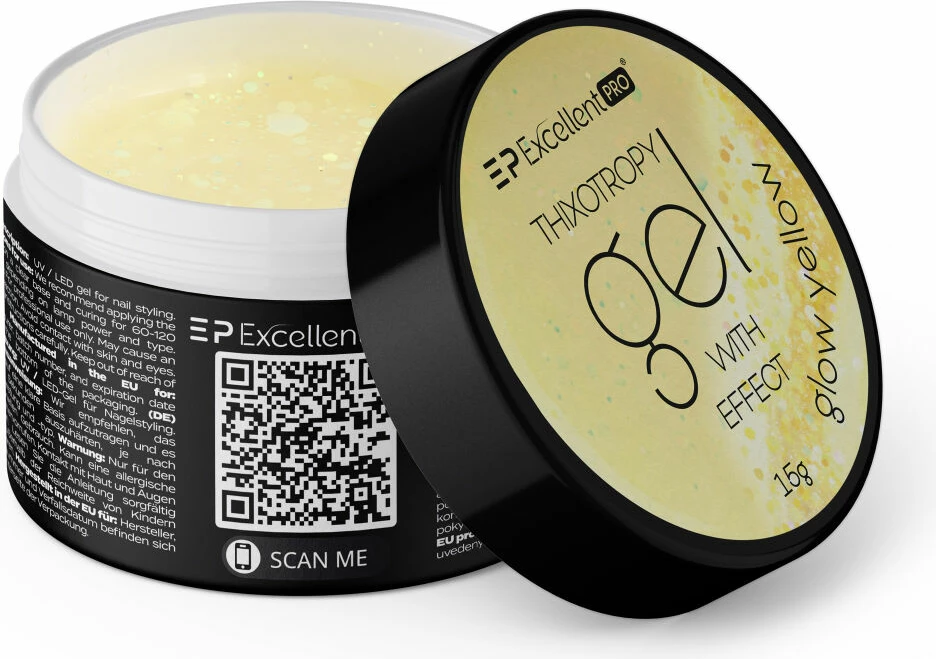 Xhel ndërtues për thonj për femra Excellent PRO Thixotropy Gel With Effect Glow Yellow 15g