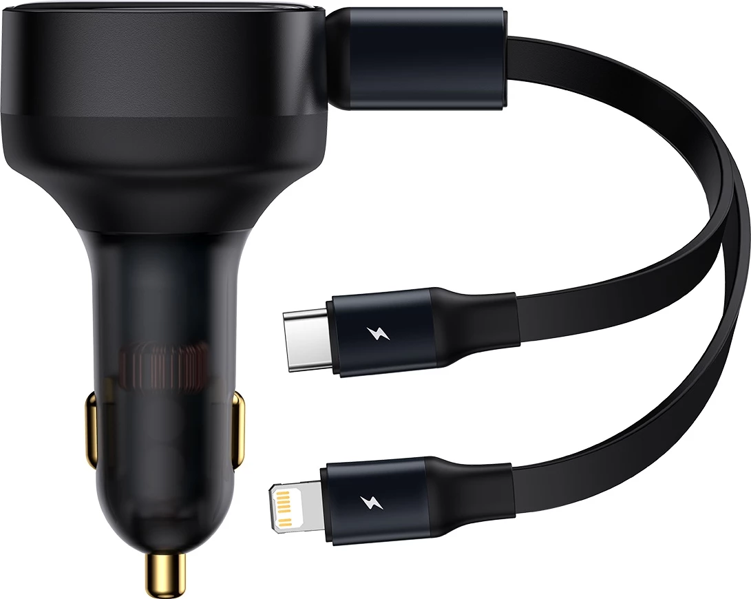 Karikues veture Baseus Enjoyment 2in1, 30W, me kabllo USB-C dhe Lightning, i zi