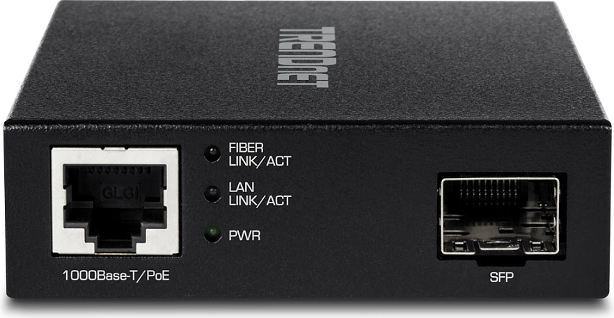Media konverter TRENDnet TFC-PGSFP, Gigabit Ethernet në SFP, PoE, i zi