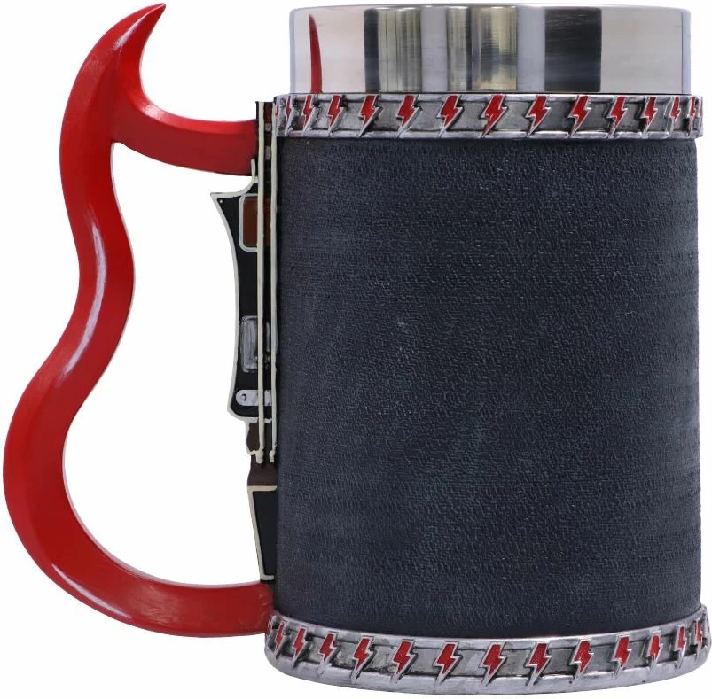 Kupa (tankard) Nemesis Now AC/DC Back in Black, rezinë me insert çelik inox, dorezë kitarë, e zezë/kuqe