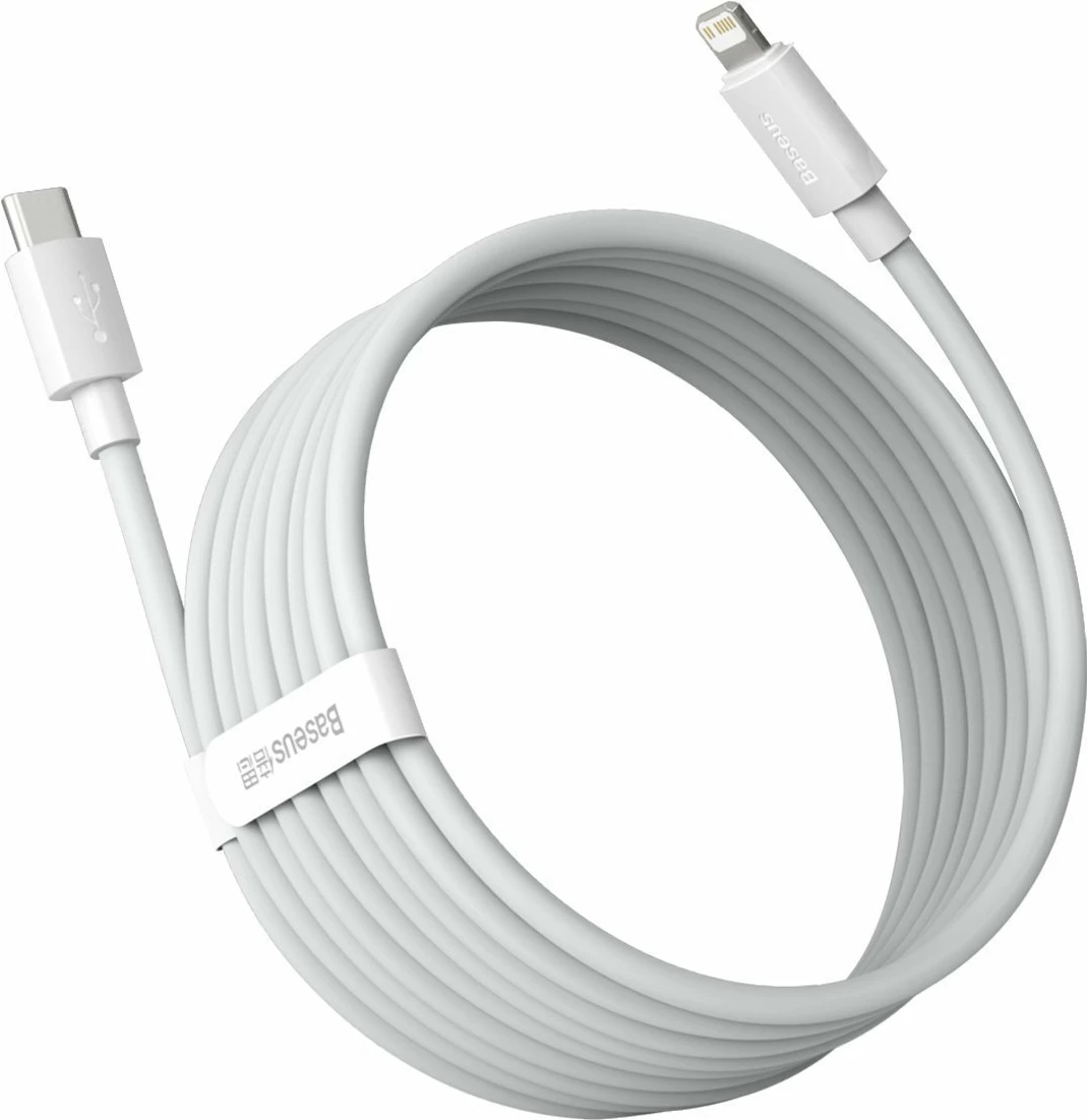 Set kabllo Baseus Simple Wisdom Data Cable Kit, USB-C në Lightning, 1.5m, 20W, Bardhë, 2 copë