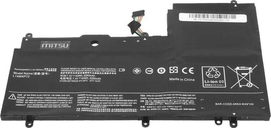 Bateri laptop Mitsu BC/LE-YOGA3 për Lenovo Yoga 3 14, Yoga 700-14ISK, 6280 mAh, 7.4V, 4 qeliza