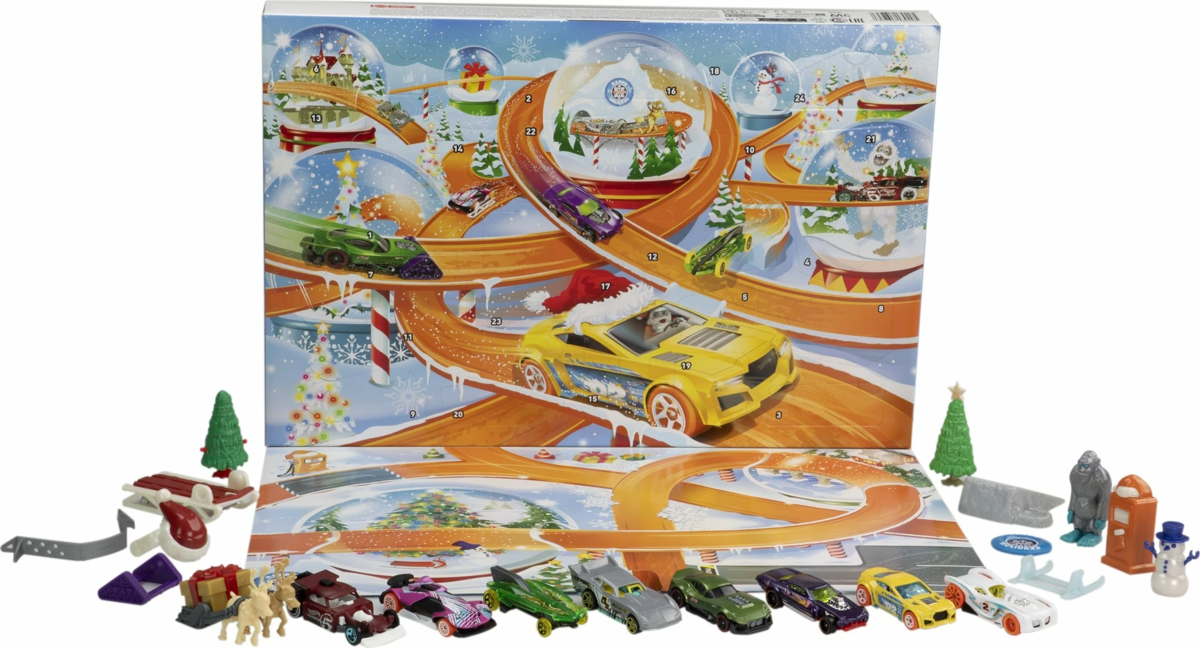 Kalendar adventi Mattel Hot Wheels HTG00, 24 ditë, 8 vetura 1:64 + 16 aksesorë, me tapet loje