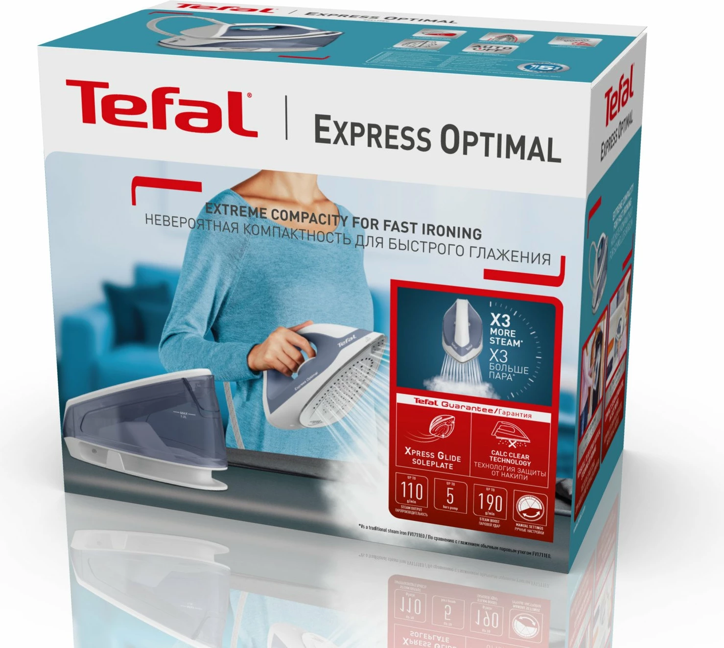 Gjenerator avulli Tefal Express Optimal SV4110E0 2200W 190 g/min, bardhë/blu
