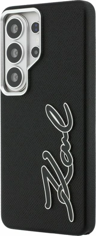 Kapak telefoni Karl Lagerfeld Grained Signature Metal Resin Logo për Samsung Galaxy S26 Ultra, i zi