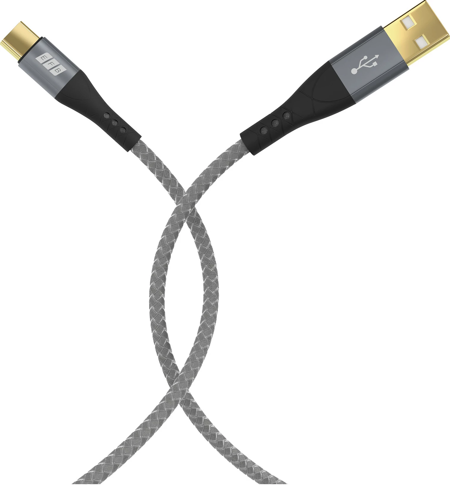 Kabllo EFB Elektronik USB-A në USB-C, 0.5 m, 60W PD, 3A, e thurur, zi/gri