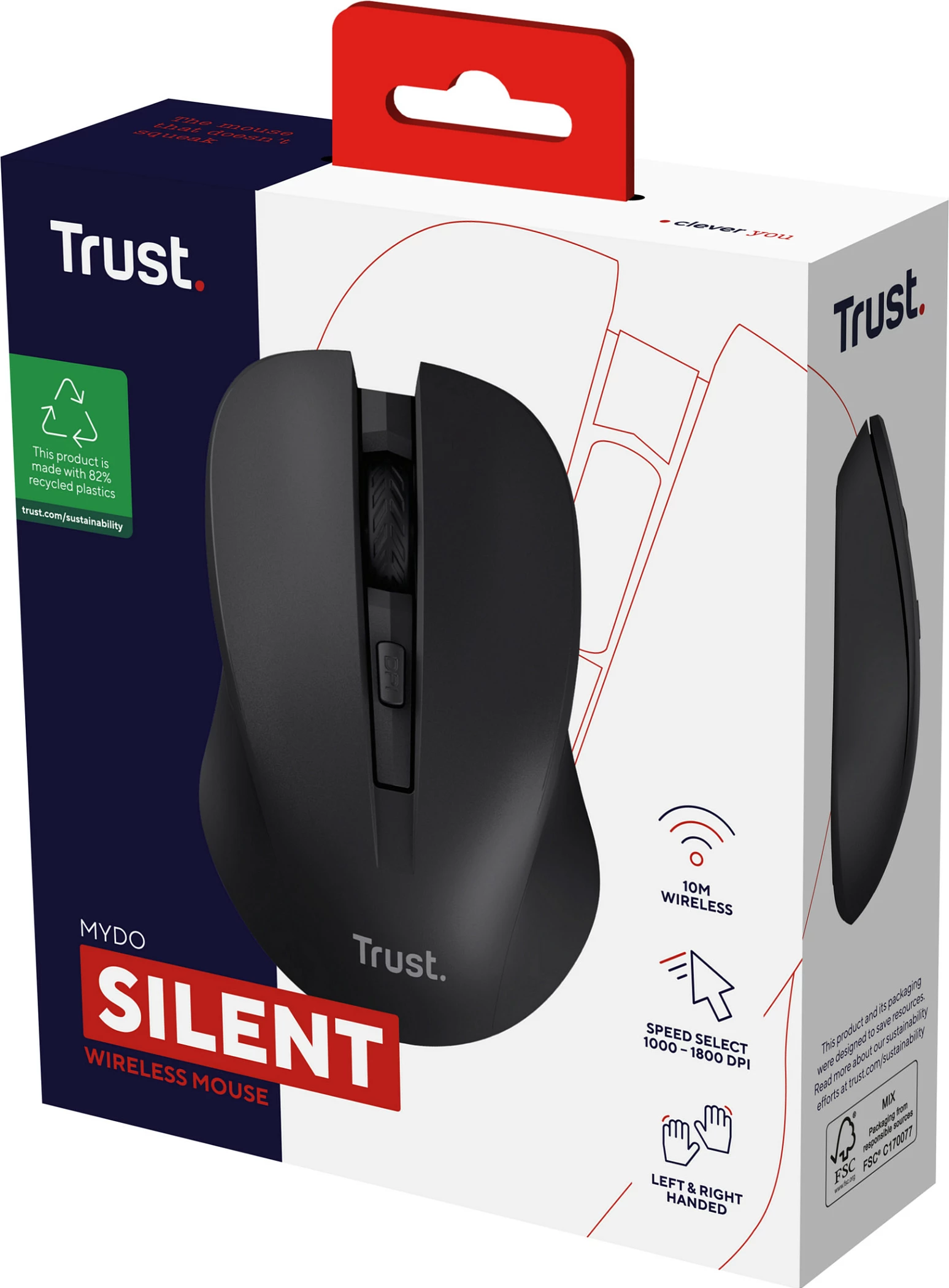 Maus pa kabllo Trust Mydo, 1800 DPI, klikim i heshtur, i zi
