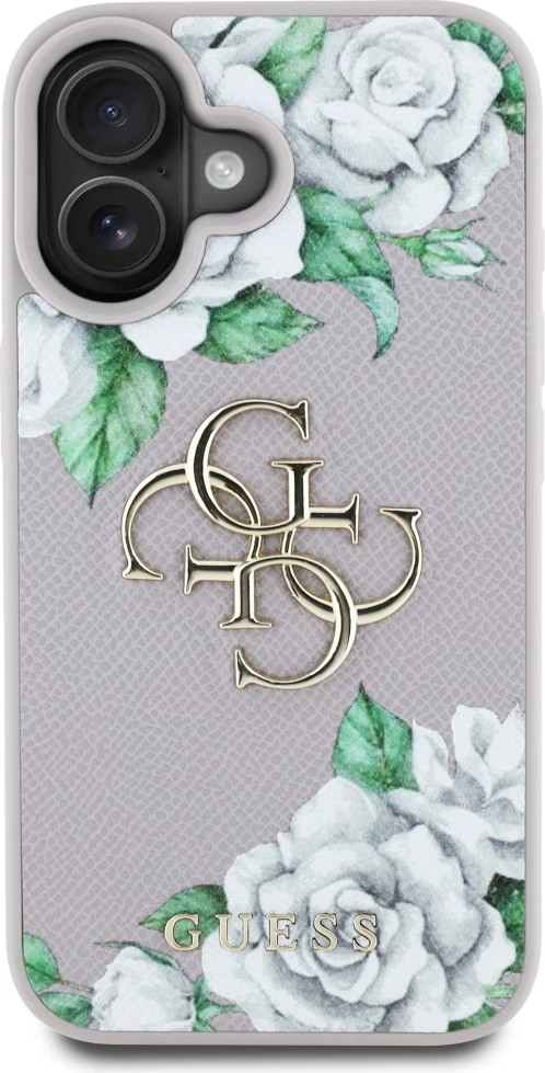 Mbështjellës Guess Grained Roses Big 4G Logo për iPhone 16, Vjollcë