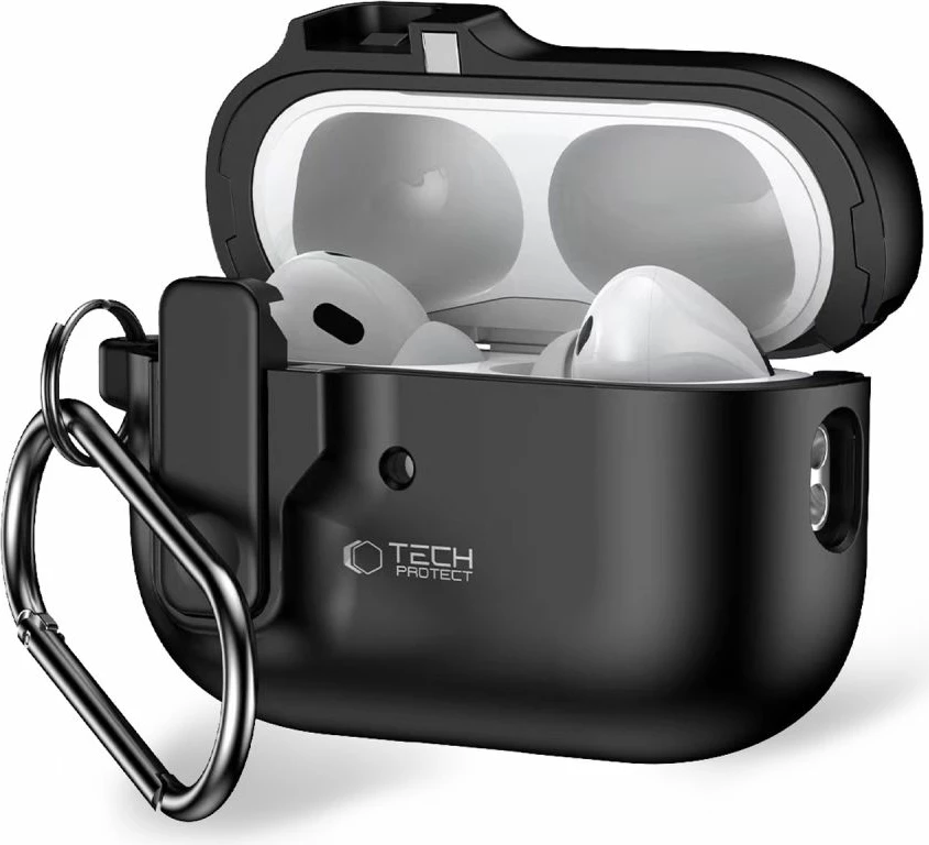 Mbështjellës Tech-Protect Slim Hook për AirPods Pro/Pro 2, me karabinë, Zi