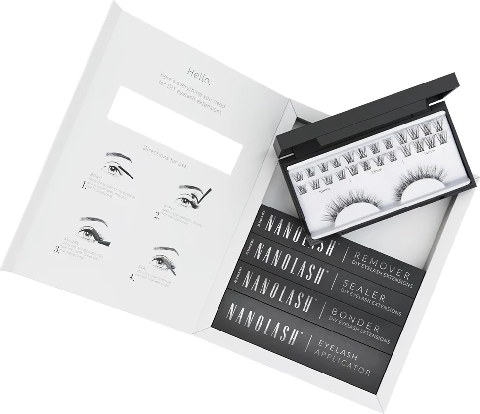 Set për zgjatje qerpikësh Nanolash DIY Extensions Starter Kit për femra, 36 copë, e zezë