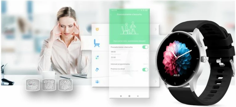 Smartwatch Gravity për femra, zi-e argjendtë