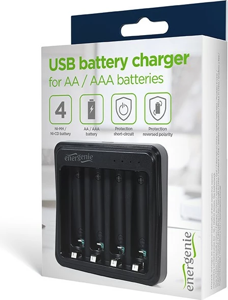 Karikues USB për bateri AA/AAA Gembird BC-USB-03, për 1-4 bateri, i zi