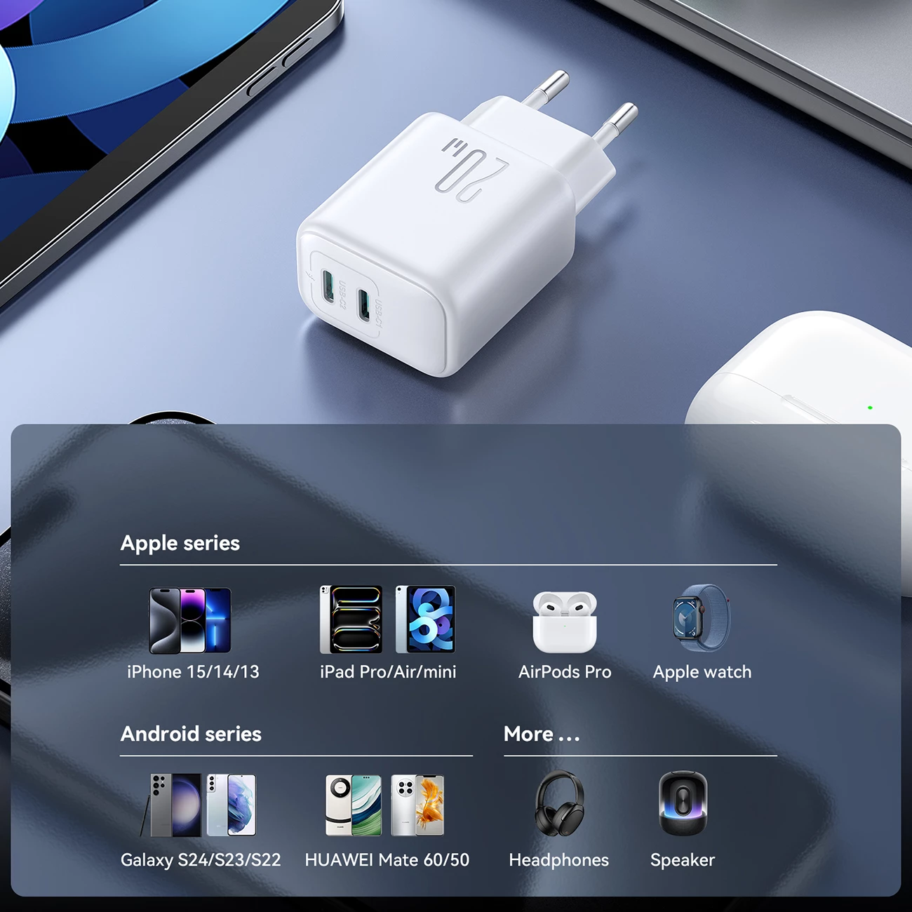 Kasë karikues Joyroom JR-TCF12, 2x USB-C, 20W, e bardhë