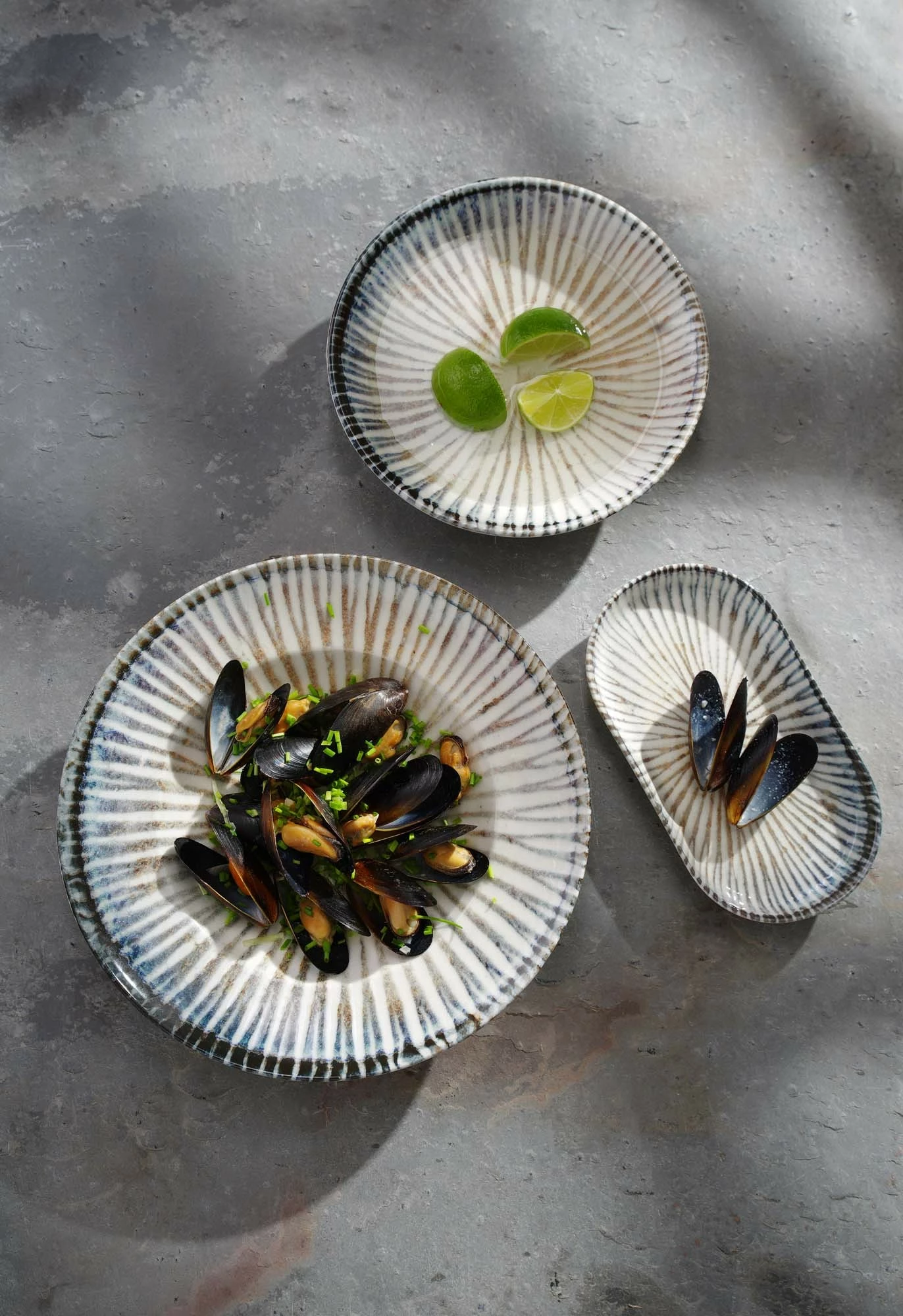 Pjatë e sheshtë Fine Dine Ammonite Ø300 mm, gri-kaltër, set 6 copë