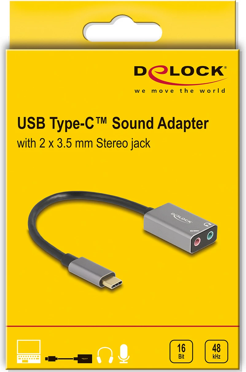 Kartelë zanore USB-C DeLOCK, adapter audio 2x 3.5mm (kufje/mikrofon), Plug & Play, gri