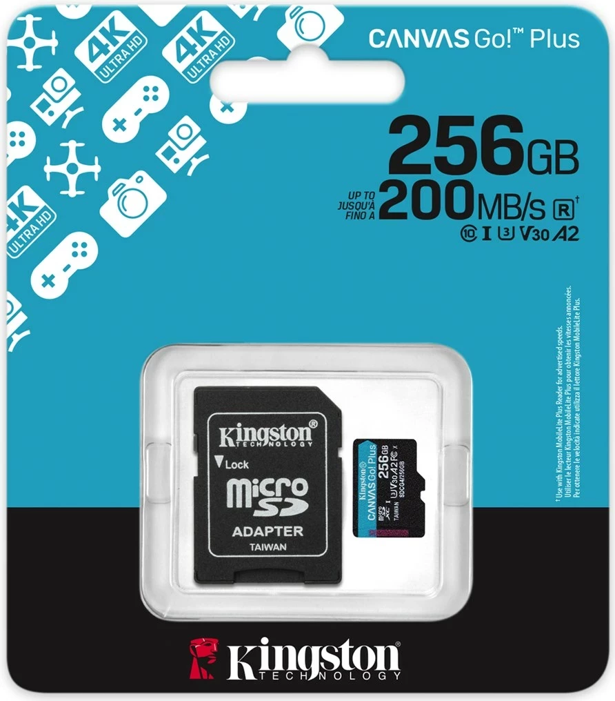 Kartelë microSDXC Kingston Canvas Go Plus Gen4 256GB me adapter, Turkuaz