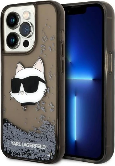 Mbështjellës Karl Lagerfeld KLHCP14LLNCHCK për iPhone 14 Pro 6.1", Glitter Choupette, zi