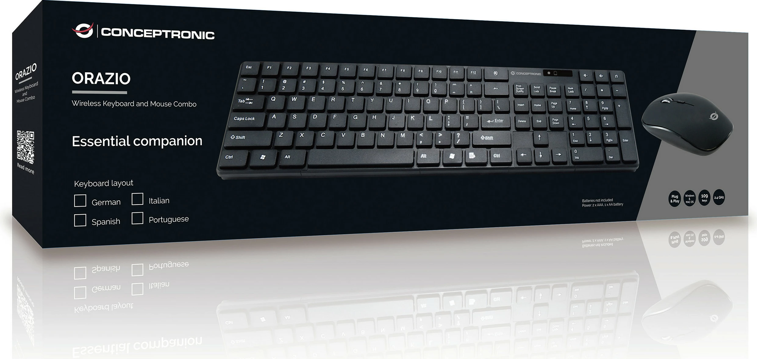 Tastierë wireless me maus Conceptronic, QWERTZ, 109 taste, nano receiver, e zezë