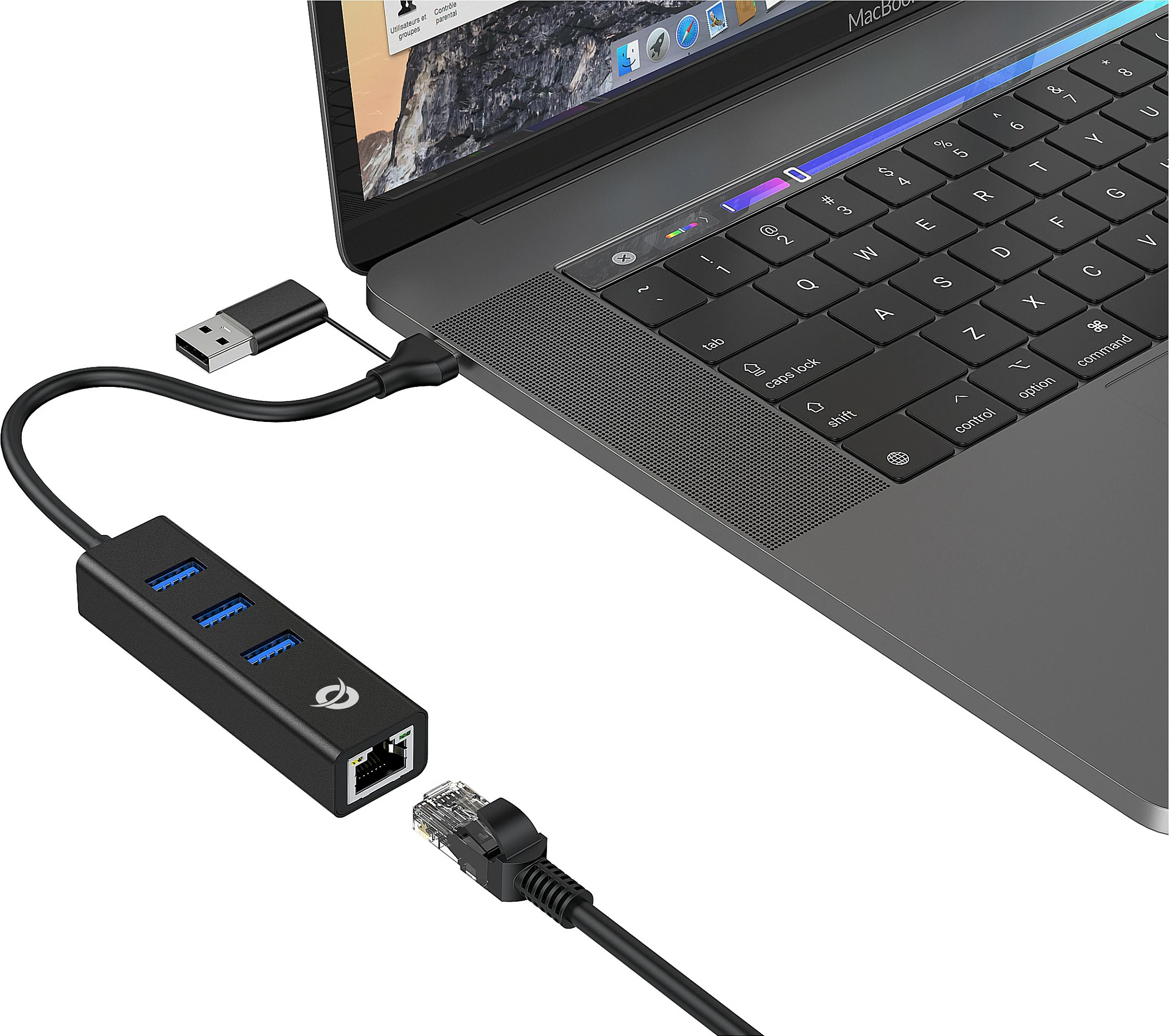 Adapter rrjeti USB Conceptronic DONN07BA, Gigabit Ethernet + USB Hub 3x USB-A, USB-C/USB-A, i zi