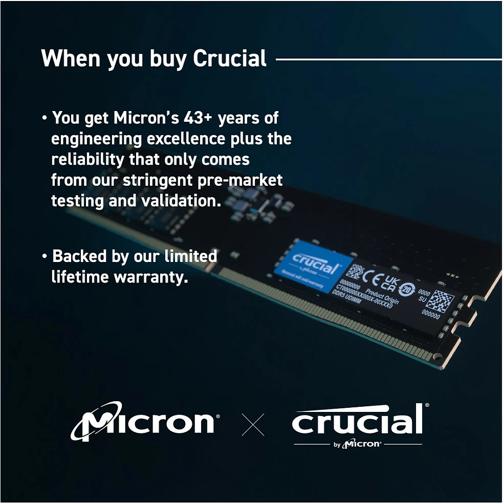 RAM Memorje Crucial Pro CP16G56C46U5, 16GB DDR5 5600MHz, 1x16GB DIMM, e zezë