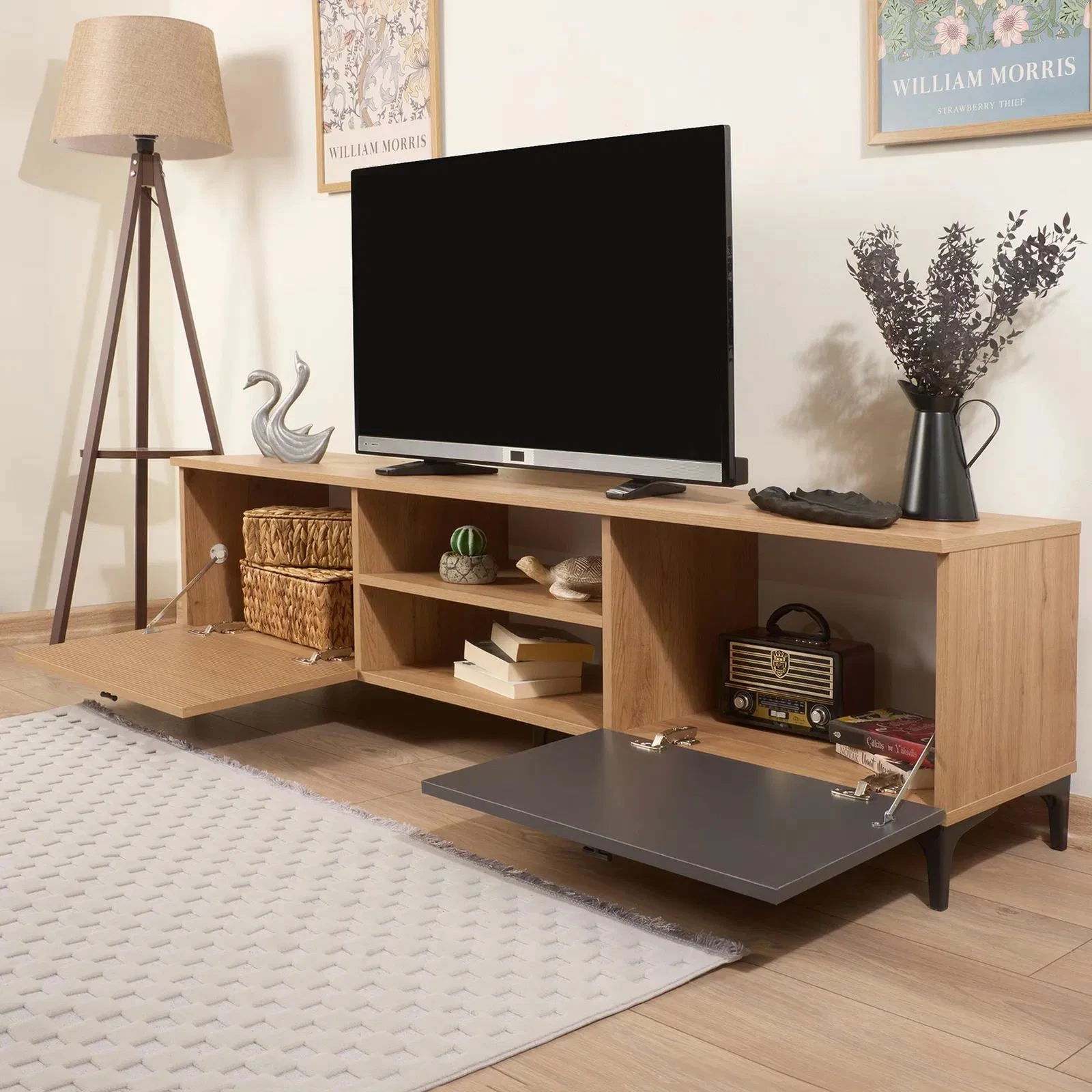 Komodë TV, Skye Decor, Tuval 073, ngjyrë lis dhe antracit, 180x50x38cm