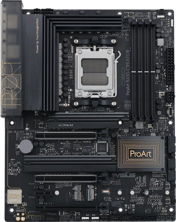 Pllakë amë ASUS ProArt B650-CREATOR, AM5, ATX, AMD B650, DDR5 4xDIMM, 3xM.2, 4xSATA, PCIe 4.0, LAN 2.5Gb+1Gb, HDMI, USB-C (DP), Aura Sync