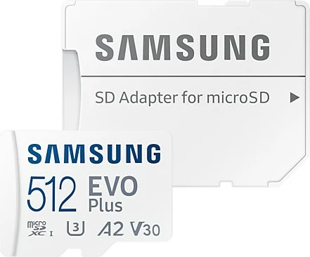 Kartelë memorie Samsung EVO Plus, 512 GB, MicroSDXC, Class 10, UHS-I, e bardhë