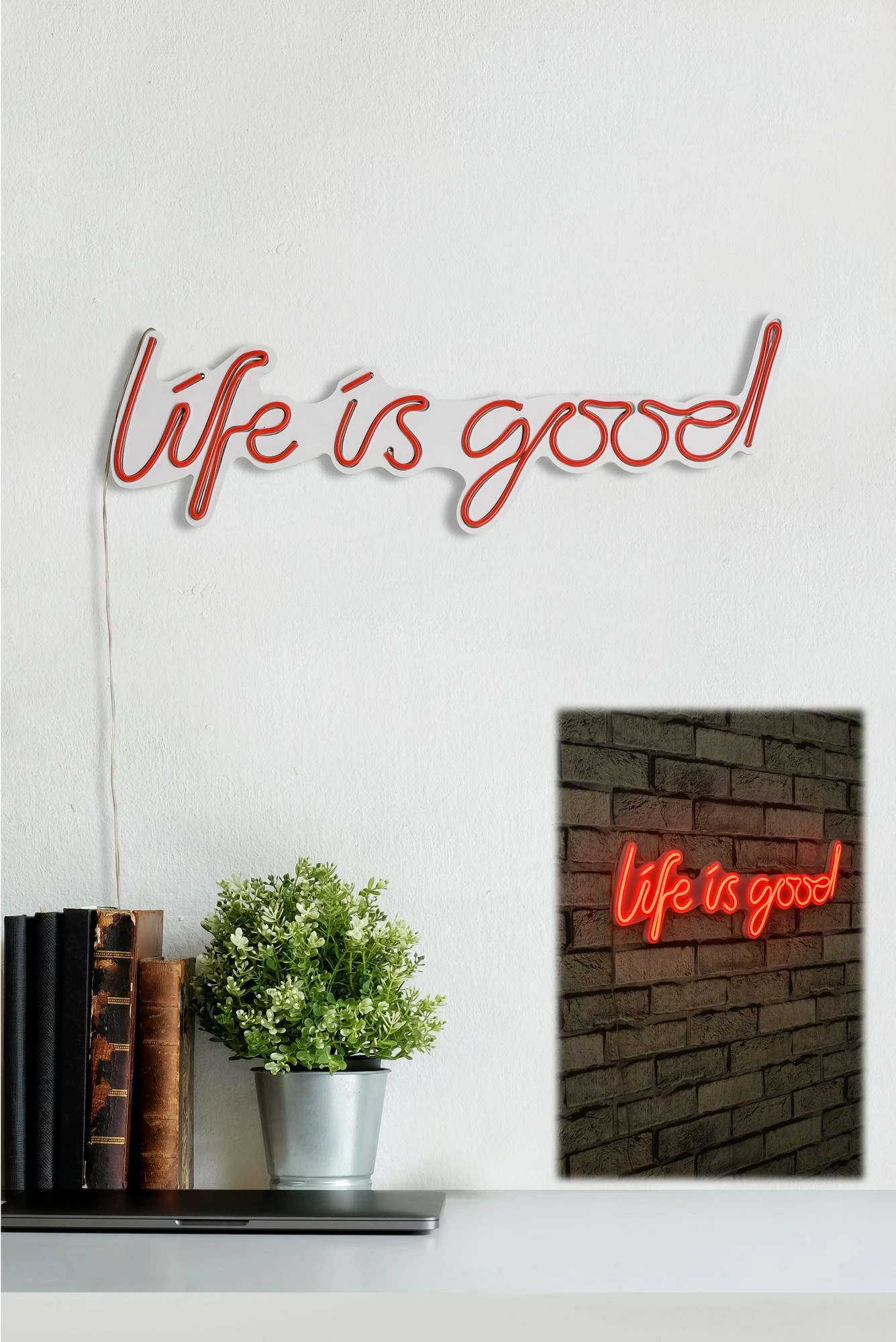 Dekor ndriçues LED plastik, 'Life is good', ngjyrë e kuqe