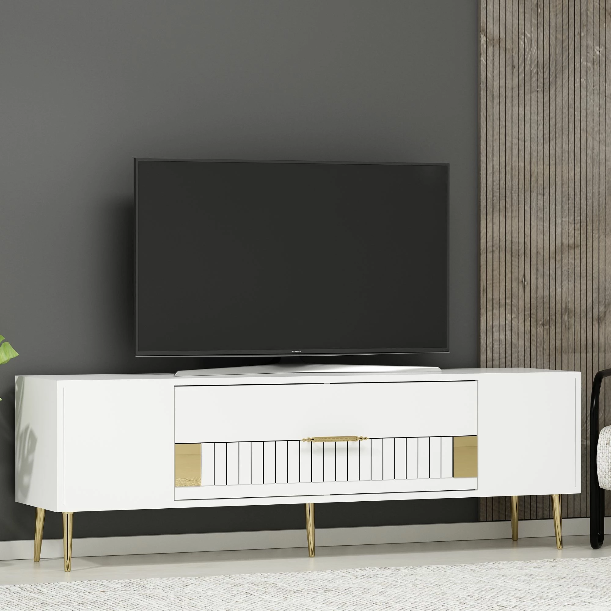 Komodë TV, ngjyrë e bardhë dhe ari, Skye Decor, Dekolp4