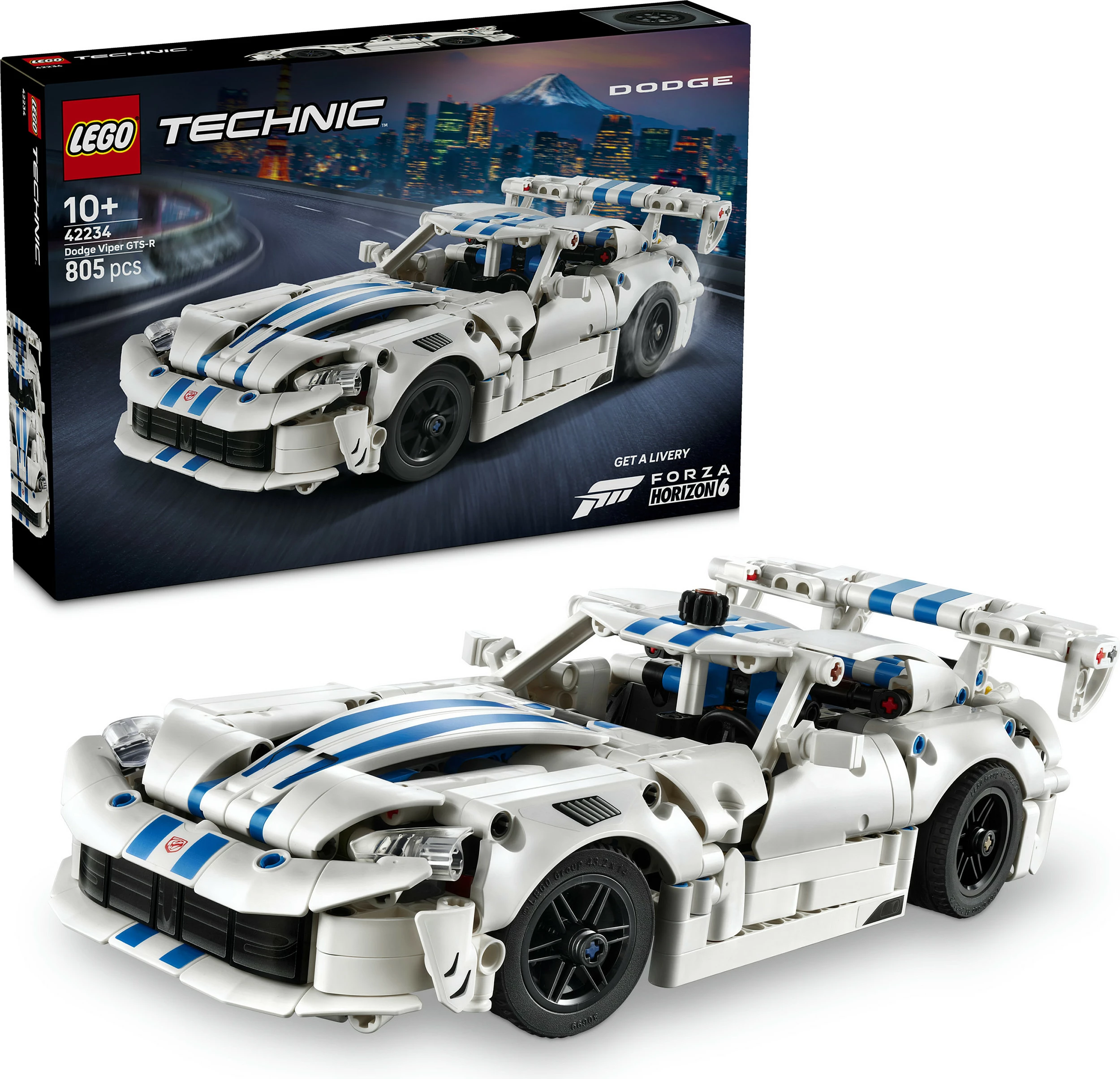 Set LEGO Technic Dodge Viper GTS-R 42234, 805 copë, 10+, bardhë/kaltër