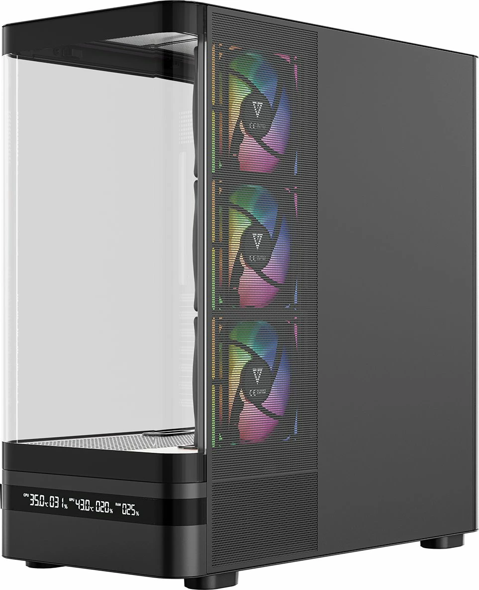 Kasë Modecom Volcano AQ200 ARGB MC-A-AQ200-4FA-B, Midi Tower ATX, 4x120mm ARGB fanë, USB-C, e zezë