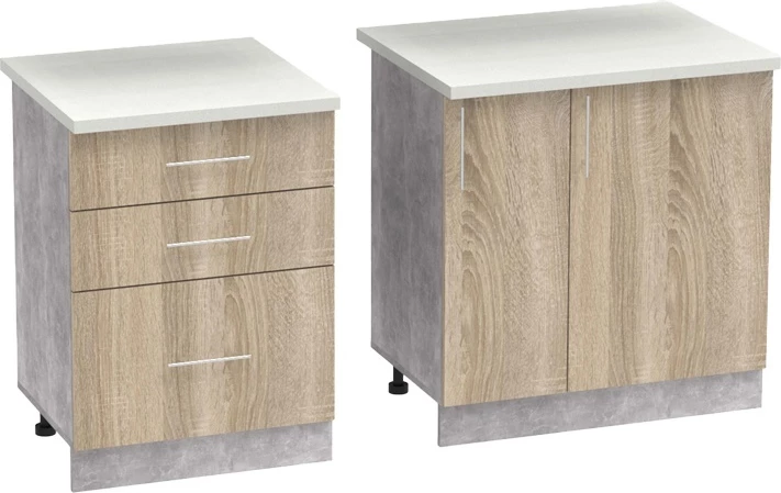 Njësi kuzhine Festa III melaminë, sonoma dhe sipërfaqe pune ngjyrë gri e lehtë, 140x60x85cm