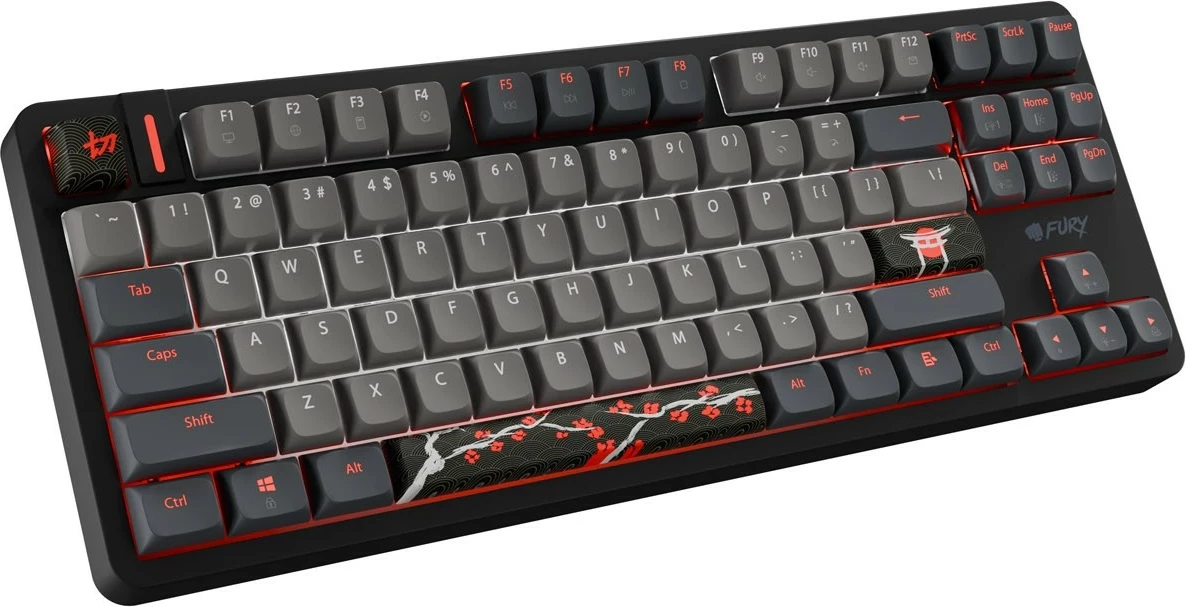 Tastierë gaming Fury Kanabo K6, TKL 80%, US QWERTY, USB-C, RGB, switcha magnetik Gateron Magnetic Orange, zi-gri