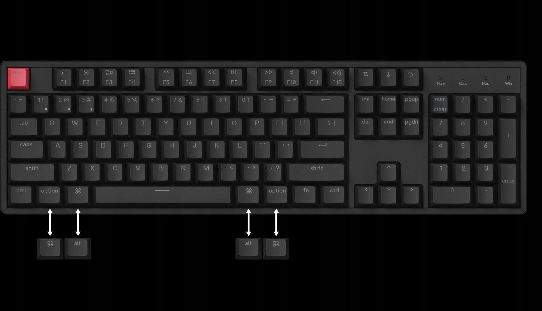 Tastierë mekanike wireless Keychron K10 QMK V2, 104 tasta (100%), RGB, hot-swappable, Bluetooth 5.2/USB-C, US-INTL, Super Red, e zezë