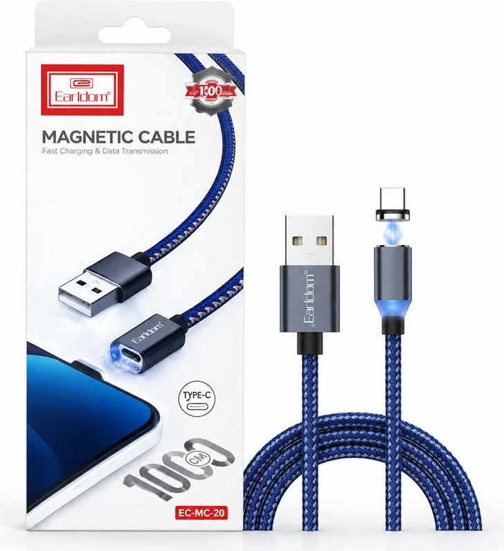 Kabllo Magnetike Earldom ET-MC07 3-në-1 për Karikim me Koka Type-C, Lightning dhe Micro USB