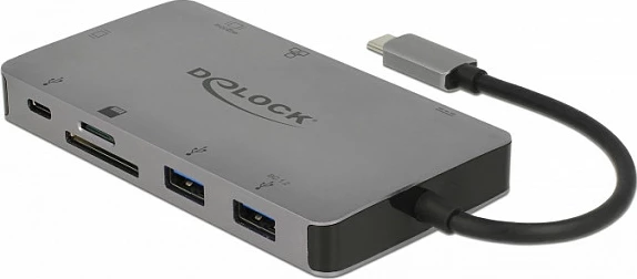 Docking station DeLOCK 87735, USB-C 3.2 Gen 1, HDMI/VGA, 2x USB-A, SD/SDHC/SDXC, USB PD deri 100W, gri